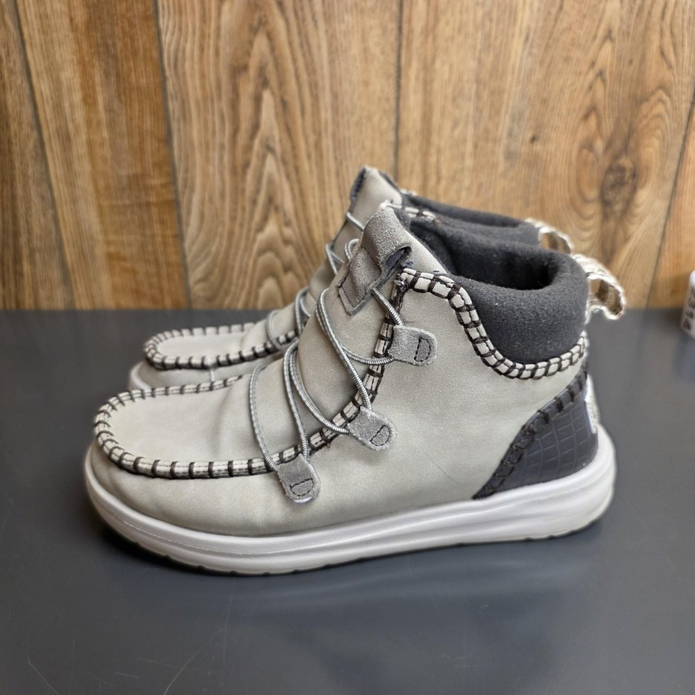 Hey Dude Eloise Boots Women 5 Gray Leather Ankle Faux Fur Lined Winter Casual - Picture 3 of 9